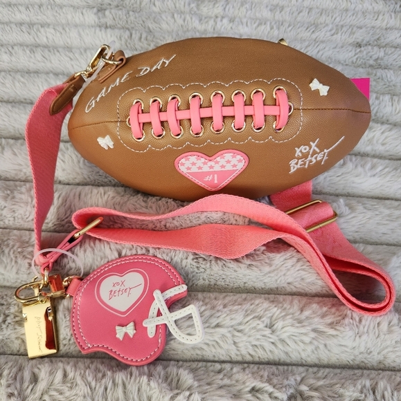 Betsey Johnson Handbags - Betsey Johnson Brown and Pink Football Crossbody Bag NWT